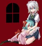  blue_eyes blue_hair hairband izayoi_sakuya kame maid red_eyes remilia_scarlet ribbon ribbons short_hair silver_hair touhou 