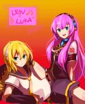  blonde_hair blue_eyes hiwari kagamine_len lying megurine_luka pink_hair vocaloid 