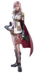  boots cape final_fantasy final_fantasy_xiii gloves highres lightning_(ff13) lightning_farron official_art pink_hair solo sword thigh_strap weapon 