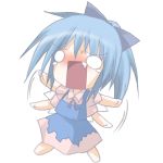  bow chibi cirno dress fang hair_bow hair_ornament lowres open_mouth short_hair touhou transparent_background 
