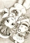  aria_pokoteng bow fingerless_gloves gloves graphite_(medium) hair_tubes hat kisetsu mizunashi_akari monochrome open_mouth payot sepia sketch traditional_media uniform 