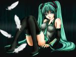  bad_id detached_sleeves feathers green_eyes green_hair hatsune_miku long_hair nail_polish thigh-highs thighhighs twintails vocaloid 