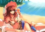  bikini breasts curly_hair dancer dancer_(ragnarok_online) hat light long_hair nail_polish ragnarok_online red_hair redhead straw_hat swimsuit water 