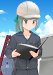  1girl alternate_costume black_jacket book bow collarbone green_bow green_hair grey_eyes hair_bow hat highres holding holding_book jacket kantai_collection long_sleeves masukuza_j pocket ponytail reading short_hair solo white_hat yuubari_(kantai_collection) 