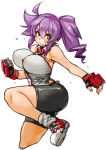  bare_shoulders character_request copyright_request fingerless_gloves gloves green_eyes hair_between_eyes purple_hair sachito shorts side_ponytail sidelocks sleeveless 