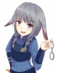  &gt;:d 1girl animal_ears artist_request braids disney eyebrows_visible_through_hair gauntlets grey_hair hand_on_hip handcuffs judy_hopps looking_at_viewer open_mouth pen police_badge police_uniform policewoman purple_eyes rabbit_ears solo tagme zootopia 