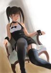  1girl black_dress black_hair black_legwear chair dress sitting thigh-highs zenox zettai_ryouiki 