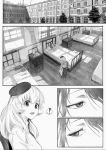  ! 2girls anzio_school_uniform beret carpaccio comic girls_und_panzer greyscale hat highres ladic long_hair mika_(girls_und_panzer) monochrome multiple_girls open_mouth smile spoken_exclamation_mark waking_up 