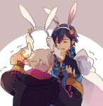  2boys animal_ears bunnysuit embarrassed fire_emblem fire_emblem:_kakusei fire_emblem_heroes krom male_my_unit_(fire_emblem:_kakusei) multiple_boys my_unit_(fire_emblem:_kakusei) rabbit_ears robe simple_background smile 