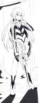  1girl absurdres bodysuit breasts eyebrows_visible_through_hair greyscale gun heavy_object highres holding holding_gun holding_weapon julioalqae mariydi_whitewitch monochrome rifle sketch small_breasts solo weapon 