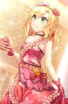  1girl blush braid choker dress flower green_eyes hair_flower hair_ornament hairband idolmaster idolmaster_cinderella_girls idolmaster_cinderella_girls_starlight_stage jewelry mintol_(qool+) rose sakurai_momoka short_hair single_braid smile solo_focus 