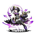  1girl black_legwear collarbone divine_gate dress eyebrows_visible_through_hair full_body hair_ornament hand_on_hip high_heels long_hair looking_at_viewer official_art pantyhose purple_dress purple_hair shadow short_sleeves solo transparent_background twin_drill ucmm violet_eyes 