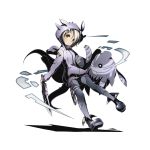  1girl black_legwear divine_gate full_body hair_ornament hairclip head_tilt holding holding_sword holding_weapon hood hooded_jacket jacket looking_at_viewer official_art shadow short_hair silver_hair solo sword transparent_background ucmm weapon yellow_eyes zipper 