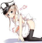  1girl aikawa_ryou apron black_legwear blonde_hair blue_eyes blush bow commentary_request graf_zeppelin_(kantai_collection) hair_between_eyes hat heart highres kantai_collection long_hair peaked_cap sidelocks simple_background smile solo thigh-highs twintails white_background white_bow 