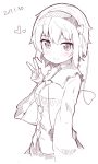  1girl dated heart heart_of_string komeiji_satori monochrome ominaeshi_(takenoko) short_hair simple_background smile solo touhou v white_background 