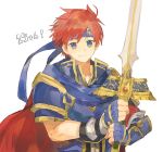  1boy armor blue_eyes fire_emblem fire_emblem:_fuuin_no_tsurugi headband holding holding_sword holding_weapon looking_at_viewer redhead shourou_kanna smile sword weapon 