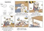  1girl animal animal_ears bandaid bandaid_on_nose bee cape comic commentary covering_face english food how_to_make_sushi kemono_friends long_hair lying meme mochi open_mouth parody ratel_(kemono_friends) school_uniform solo source_request table tail translated under_table wagashi 