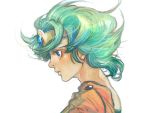  1girl blue_eyes circlet curly_hair dragon_quest dragon_quest_iv green_hair heroine_(dq4) piyo short_hair solo 