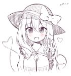  1girl bow dated hat heart heart_of_string komeiji_koishi looking_at_viewer monochrome ominaeshi_(takenoko) short_hair simple_background smile solo touhou v white_background 