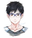  1boy black_hair blue-framed_eyewear brown_eyes fuji_(c-b-s) glasses katsuki_yuuri male_focus upper_body yuri!!!_on_ice 