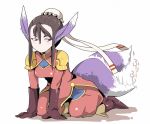  1girl animal_ears black_hair breasts breath_of_fire breath_of_fire_iv bun_cover eyeshadow gloves makeup short_hair solo tail tail_wagging ursula_(breath_of_fire) violet_eyes yucopi 