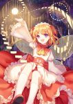  1girl :d blonde_hair bow dress fairy_wings hair_bow headdress highres juliet_sleeves layered_dress long_sleeves maid_headdress mirror_(xilu4) obi open_mouth puffy_sleeves red_bow red_shoes sash shoes short_hair smile socks solo sunny_milk touhou twintails violet_eyes white_legwear wide_sleeves wings 