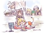  animal_ears antlers arabian_oryx_(kemono_friends) aurochs_(kemono_friends) bangs bird_wings black_hair blonde_hair blush bread brown_eyes brown_hair cape_porcupine_(kemono_friends) cow_ears feathered_wings food fur_collar giant_armadillo_(kemono_friends) gloves grey_hair head_wings horns japari_bun kemono_friends lion_(kemono_friends) lion_ears lion_tail long_hair long_sleeves low_ponytail moose_(kemono_friends) moose_ears multicolored_hair multiple_girls necktie open_mouth oryx_ears panther_chameleon_(kemono_friends) pleated_skirt rhinoceros_ears scarf shirt shoebill_(kemono_friends) short_hair short_sleeves side_ponytail silver_hair skirt smile tail white_rhinoceros_(kemono_friends) wings 