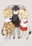  3girls animal_ears antlers artist_request blonde_hair fur_collar gloves jaguar_(kemono_friends) jaguar_ears kemono_friends lion_(kemono_friends) lion_ears lion_tail long_hair moose_(kemono_friends) moose_ears multiple_girls open_mouth short_hair skirt tail 