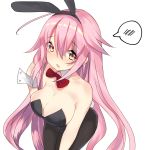  1girl alternate_breast_size alternate_hairstyle animal_ears bare_shoulders bending_forward black_legwear bow bowtie breasts bunny_girl bunny_tail bunnysuit cleavage detached_collar embarrassed fake_animal_ears harusame_(kantai_collection) kantai_collection leotard long_hair medium_breasts pantyhose pink_eyes pink_hair rabbit_ears solo spoken_blush tail touko_(toukoneko) wavy_mouth wrist_cuffs 