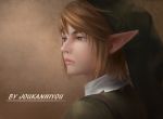  1boy artist_name blonde_hair grey_eyes link looking_to_the_side male_focus pointy_ears realistic shangguan_feiying the_legend_of_zelda tunic 