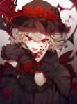  1girl fangs highres looking_at_viewer nail_polish no-kan open_mouth red_eyes remilia_scarlet silver_hair solo touhou 