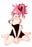  1girl bare_shoulders breasts crown disgaea iwasi-r jewelry looking_at_viewer makai_senki_disgaea_5 open_mouth pink_hair pointy_ears ponytail seraphina_(disgaea) short_hair smile solo violet_eyes 