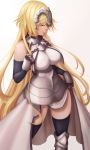  1girl armor armored_dress bare_shoulders blonde_hair breasts capelet closed_eyes dydydyok fate/apocrypha fate/grand_order fate_(series) faulds gauntlets headpiece large_breasts long_hair ruler_(fate/apocrypha) simple_background solo thigh-highs white_background 