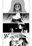  /\/\/\ 4koma cape character_request chibi comic commentary_request demon_archer fate/grand_order fate_(series) fujimaru_ritsuka_(female) greyscale hair_between_eyes hair_over_one_eye hat koha-ace long_hair military military_uniform monochrome multiple_girls open_mouth riyo_(lyomsnpmp)_(style) short_hair side_ponytail silent_comic uniform zhunei_ding 