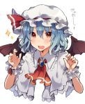  1girl bangs black_wings blue_hair blush capelet claw_pose eyebrows_visible_through_hair fang gao hair_between_eyes hands_up hat looking_at_viewer mob_cap open_mouth red_eyes remilia_scarlet sketch smile solo sparkle tanuma_(tyny) touhou upper_body wings 