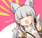  1girl alternate_costume animal_ears breasts chibi cleavage coat double_thumbs_up feathers granblue_fantasy kaenuco korwa silver_hair solo thumbs_up 