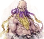  1boy arm_wraps bald beard blonde_hair commentary_request facial_hair genderswap genderswap_(ftm) gradient_hair hijiri_byakuren long_beard male_focus meitei multicolored_hair muscle purple_hair shirtless solo touhou upper_body veins 