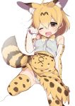  absurdres animal_ears bow bowtie highres kemono_friends omucchan_(omutyuan) one_eye_closed serval_(kemono_friends) tail yawning 