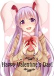 1girl alternate_costume animal_ears chocolate chocolate_heart coat contemporary happy_valentine heart hisae_(hisae_collect) long_hair open_mouth purple_hair rabbit_ears red_eyes reisen_udongein_inaba ribbon scarf smile solo touhou very_long_hair 