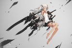  1girl anklet bare_shoulders barefoot flat_chest headgear jewelry legs long_hair looking_at_viewer mecha miniskirt original pleated_skirt revision skirt sleeveless solo white_hair yucca-612 