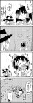  2girls 4koma ascot bow bucket comic commentary_request detached_sleeves eating futatsuiwa_mamizou greyscale hair_bobbles hair_bow hair_ornament hair_tubes hakurei_reimu hat hat_bow highres holding kirisame_marisa kisume leaf leaf_on_head lying monochrome multiple_girls nontraditional_miko on_back raccoon_tail saucepan short_hair shoujo_kitou-chuu sweatdrop tail tani_takeshi touhou translation_request twintails wide_sleeves witch_hat yukkuri_shiteitte_ne 