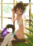  1girl animal_ears blue_eyes cat_ears cat_lingerie cat_tail commentary_request meme_attire omucchan_(omutyuan) tail window 