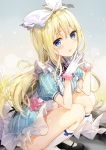  1girl alice_in_wonderland blonde_hair blue_eyes blush fuumi_(radial_engine) gloves hair_ribbon long_hair ribbon 