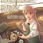  1girl 2017 :d akashi_(kantai_collection) alternate_costume chopsticks collarbone colored_pencil_(medium) commentary_request dated dress food green_dress green_eyes jacket kantai_collection kirisawa_juuzou long_hair long_sleeves noodles numbered open_mouth pink_hair smile soba solo traditional_media translation_request twitter_username white_jacket 