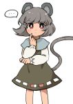 ... 1girl animal_ears capelet cowboy_shot cutout dress eyebrows_visible_through_hair grey_dress grey_hair jewelry long_sleeves looking_at_viewer mouse_ears mouse_tail nazrin pendant red_eyes sasa_kichi short_hair simple_background solo spoken_ellipsis tail touhou white_background 