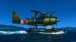  aircraft airplane biplane imperial_japanese_navy island mitsubishi_f1m ocean ogata_tank original pilot pontoon propeller seaplane waves 