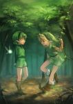 1boy 1girl bangs beadofscarlet blonde_hair boots fairy forest green_hair hairband hat link outdoors pointy_ears saria short_hair the_legend_of_zelda the_legend_of_zelda:_ocarina_of_time tree tunic young_link 