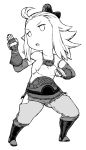  1girl ahoge alternate_costume bow bravely_default_(series) breasts edea_lee full_body gloves hair_bow long_hair monochrome sideboob solo tsukudani_(coke-buta) white_background 