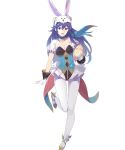  1girl animal_ears bangs blue_eyes blue_hair breasts choker cleavage easter_egg fire_emblem fire_emblem:_kakusei fire_emblem_heroes frills full_body gloves high_heels highres holding leg_up leotard lucina medium_breasts official_art puffy_sleeves rabbit_ears short_sleeves solo tomioka_jirou transparent_background 