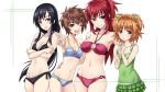  4girls ;d andou_teruha bikini black_bikini black_eyes black_hair bow breasts brown_eyes brown_hair casual_one-piece_swimsuit cleavage contrapposto cowboy_shot crossed_arms end_card eyebrows_visible_through_hair flat_chest green_swimsuit grin hair_bow halterneck hand_on_another&#039;s_hip hand_on_another&#039;s_shoulder highres kobayakawa_yuuka kuroda_sayuki long_hair looking_at_viewer low-tied_long_hair matsuryuu medium_breasts multiple_girls o-ring_bikini one-piece_swimsuit one_eye_closed open_mouth pink_bikini ponytail redhead short_hair shoujo-tachi_wa_kouya_wo_mezasu sidelocks simple_background small_breasts smile striped striped_bikini swimsuit two_side_up v very_long_hair violet_eyes white_background yuuki_uguisu 